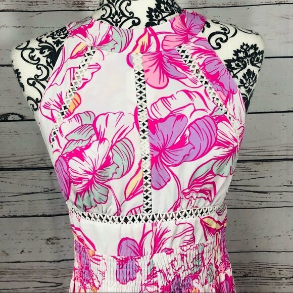 Anthropologie Abel the Label Floral Open Back Halter Maxi Dress White Pink XS - Picture 2 of 6